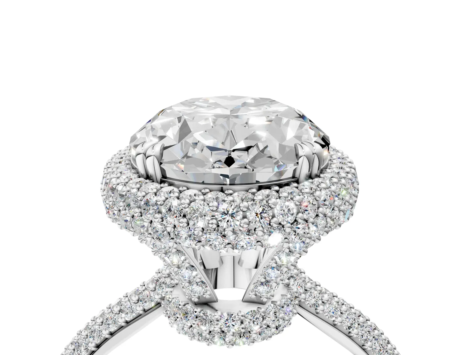 Oval Diamond Halo Ring with Round Diamond Accents Platinum