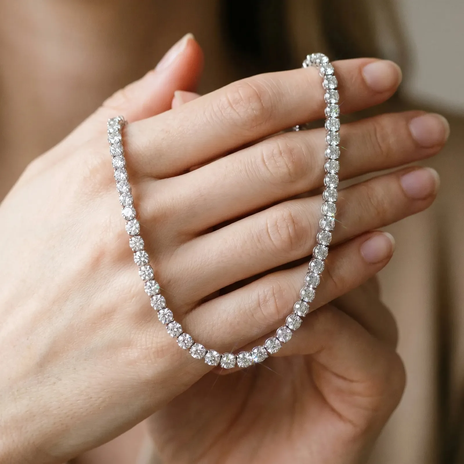 Round Diamond Tennis Necklace with Four-Prong Setting Silver