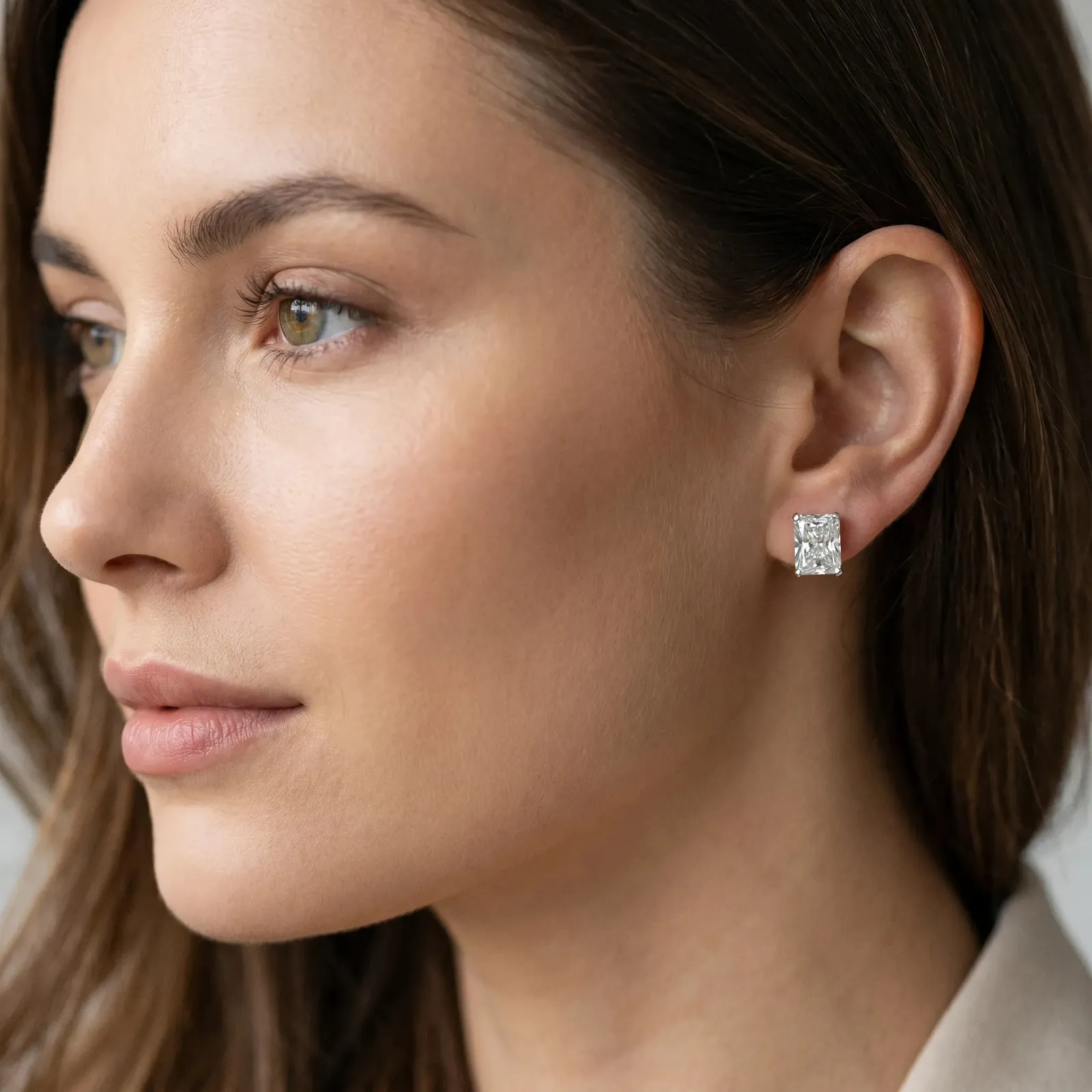 Radiant Cut Diamond Stud Earrings Platinum