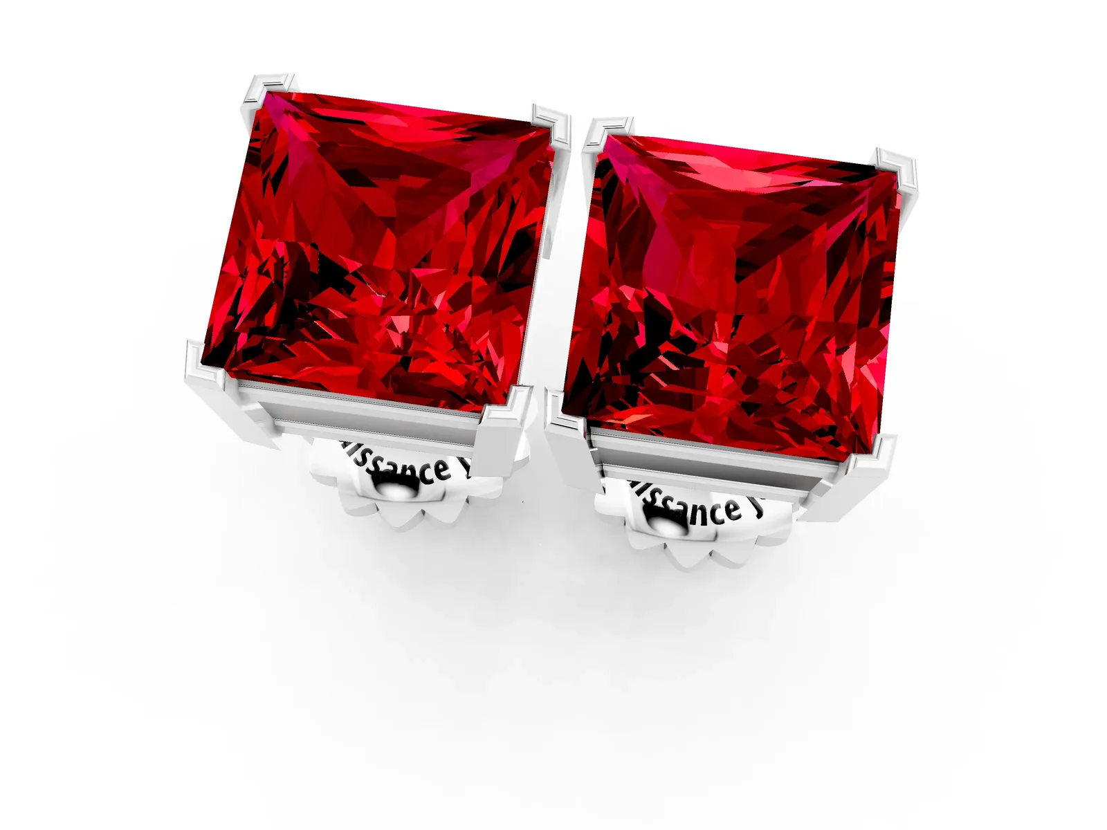 Princess Cut Ruby Stud Earrings White gold
