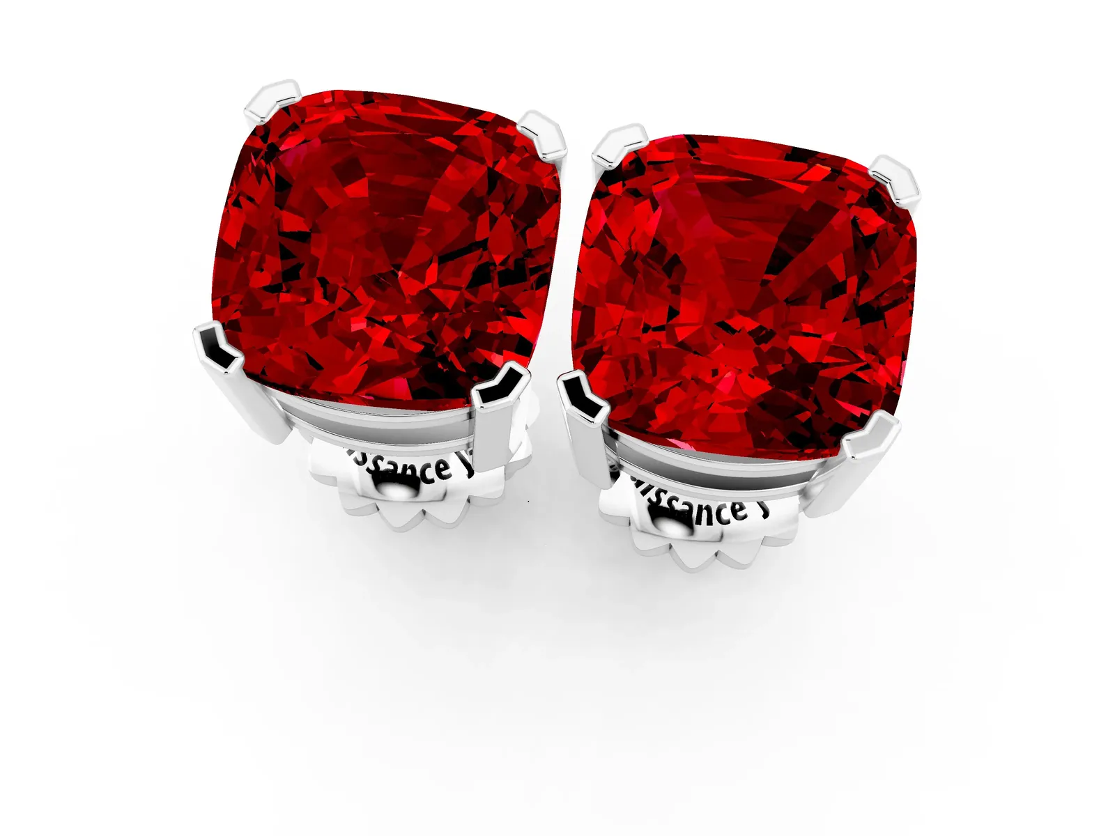 Cushion Cut Ruby Stud Earrings White gold