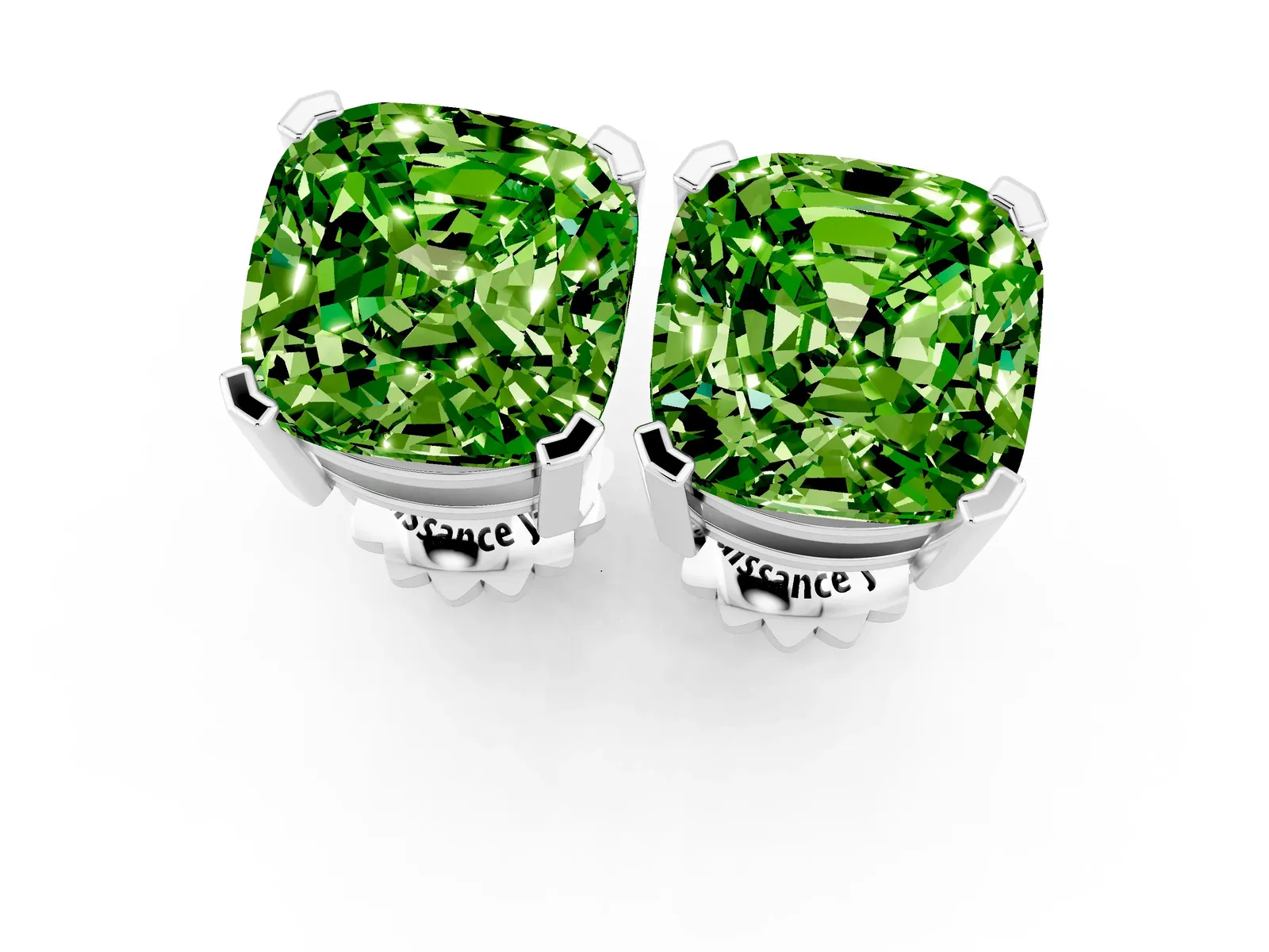 Cushion Cut Peridot Stud Earrings White gold