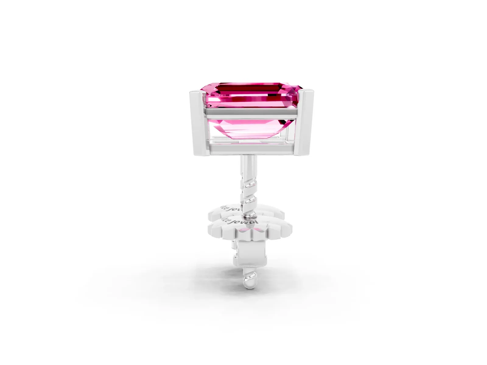 Emerald Cut Pink Sapphire Stud Earrings Platinum