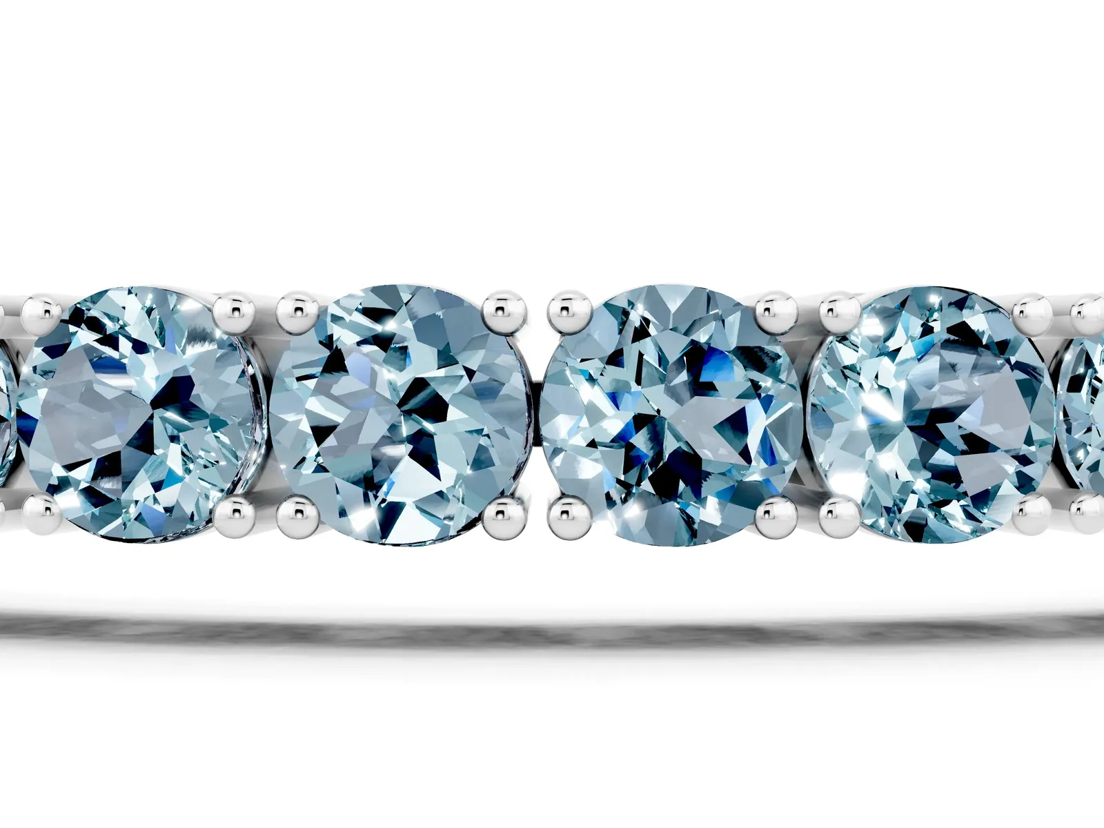 Round Brilliant Aquamarine Tennis Bracelet with Prong Setting Silver