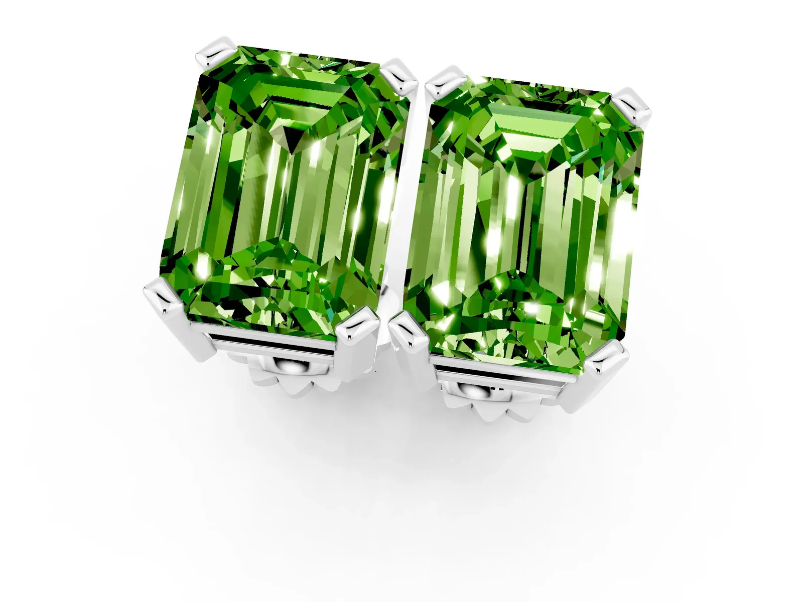Emerald Cut Peridot Stud Earrings White gold