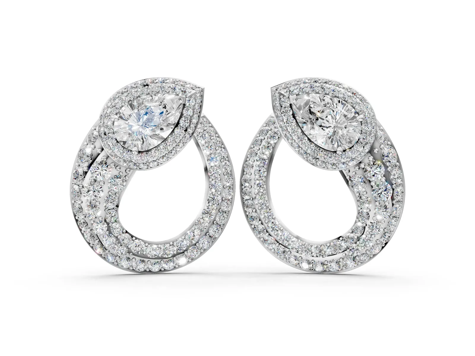 Pear Diamond Open Teardrop Stud Earrings Platinum