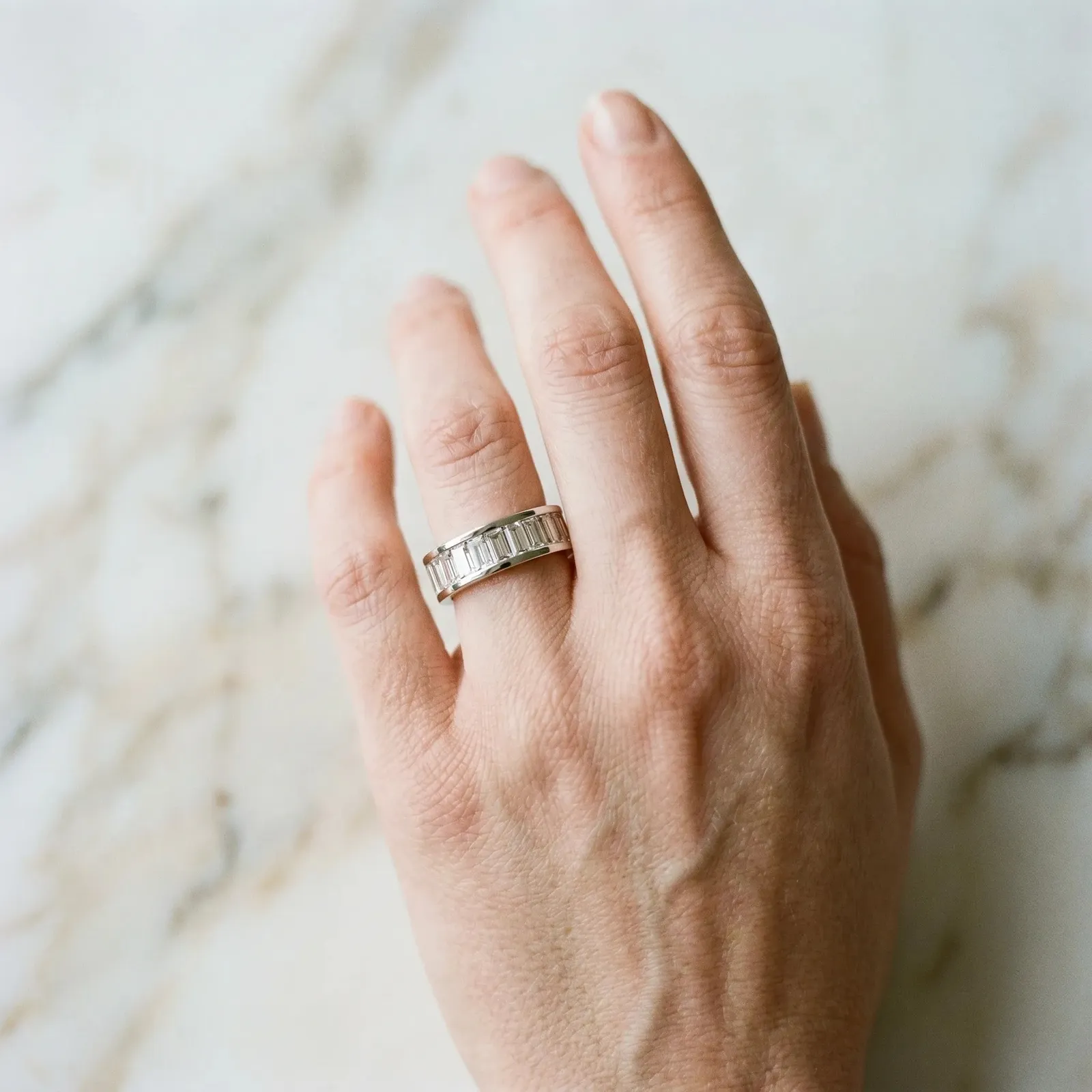 baguette Cut eternity band with channel set Silver