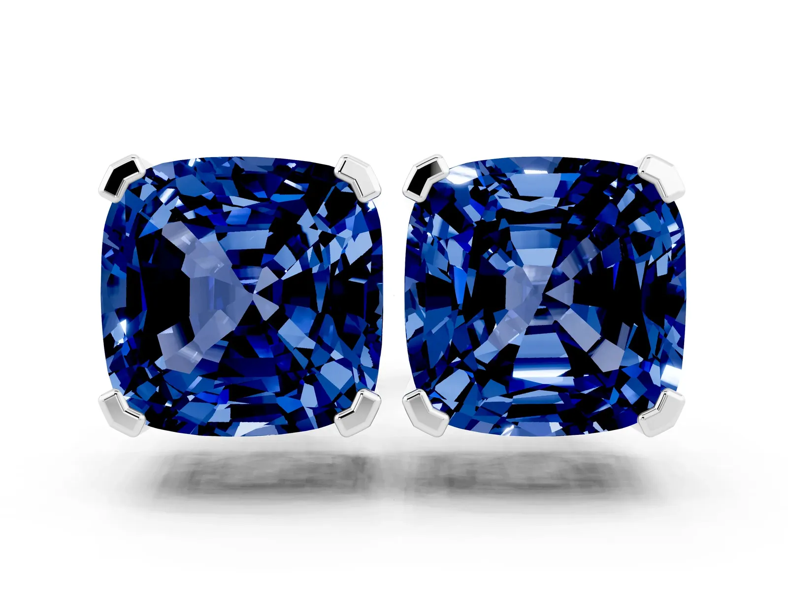 Cushion Cut Blue Sapphire Stud Earrings Silver