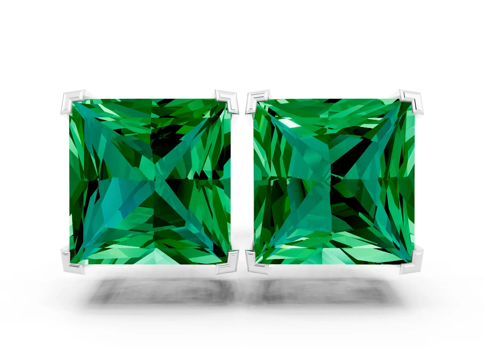 Princess Cut Emerald Stud Earrings Platinum