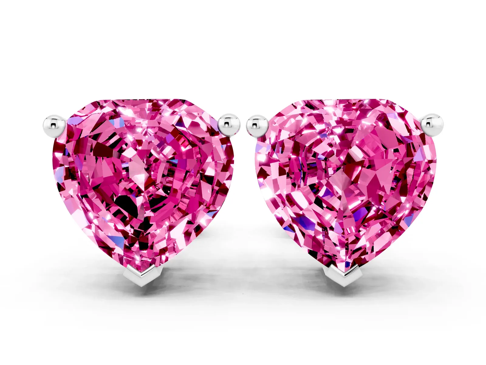 Heart Cut Pink Sapphire Stud Earrings Silver