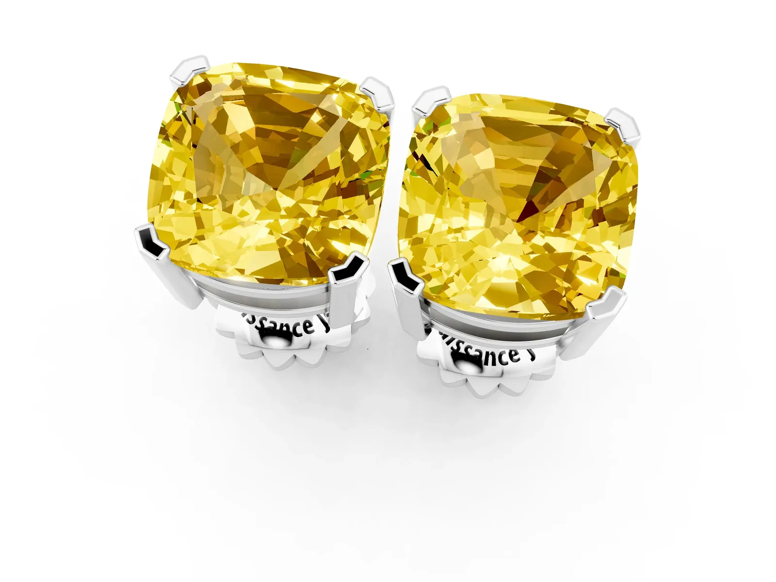 Cushion Cut Yellow Sapphire Stud Earrings White gold