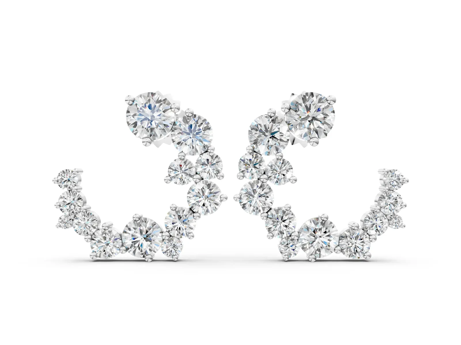 Round Diamond Hydrangea Bouquet Open Hoop Earrings White gold
