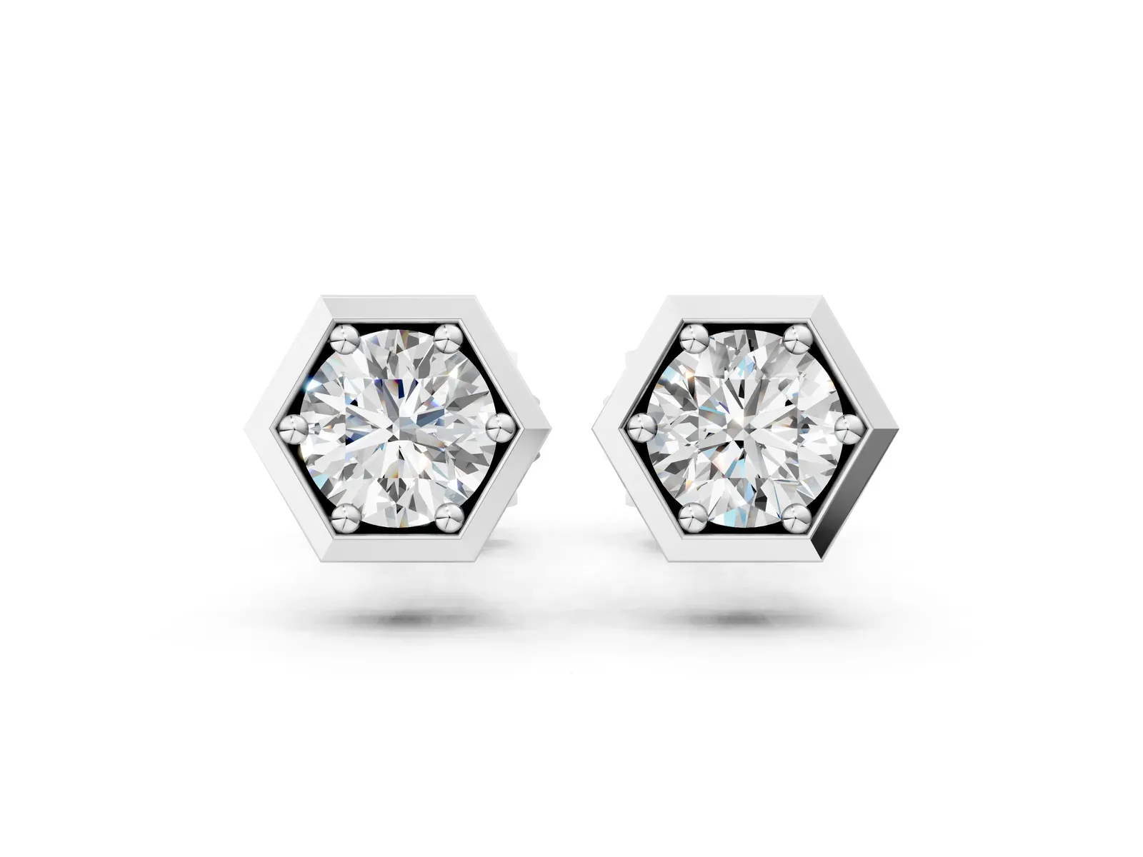 Round Diamond Bezel-Set Stud Earrings Platinum