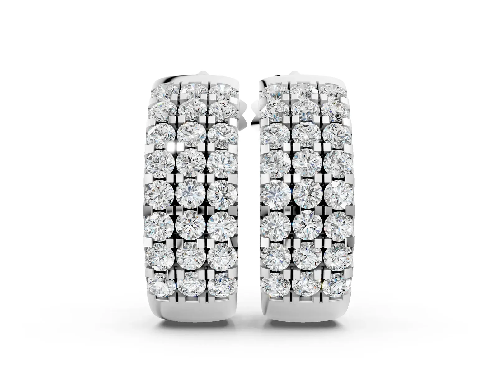 Pavé Round Diamond Hoop Earrings with Four-Prong Setting White gold
