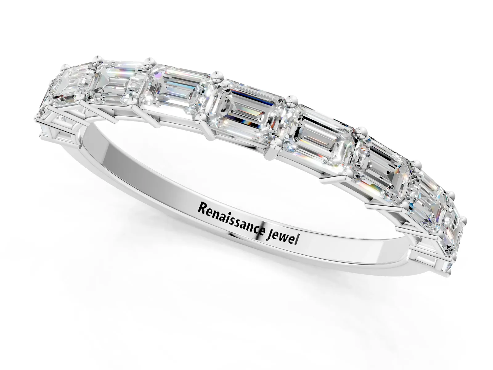 Emerald Cut Diamond Single Row Wedding Band White gold