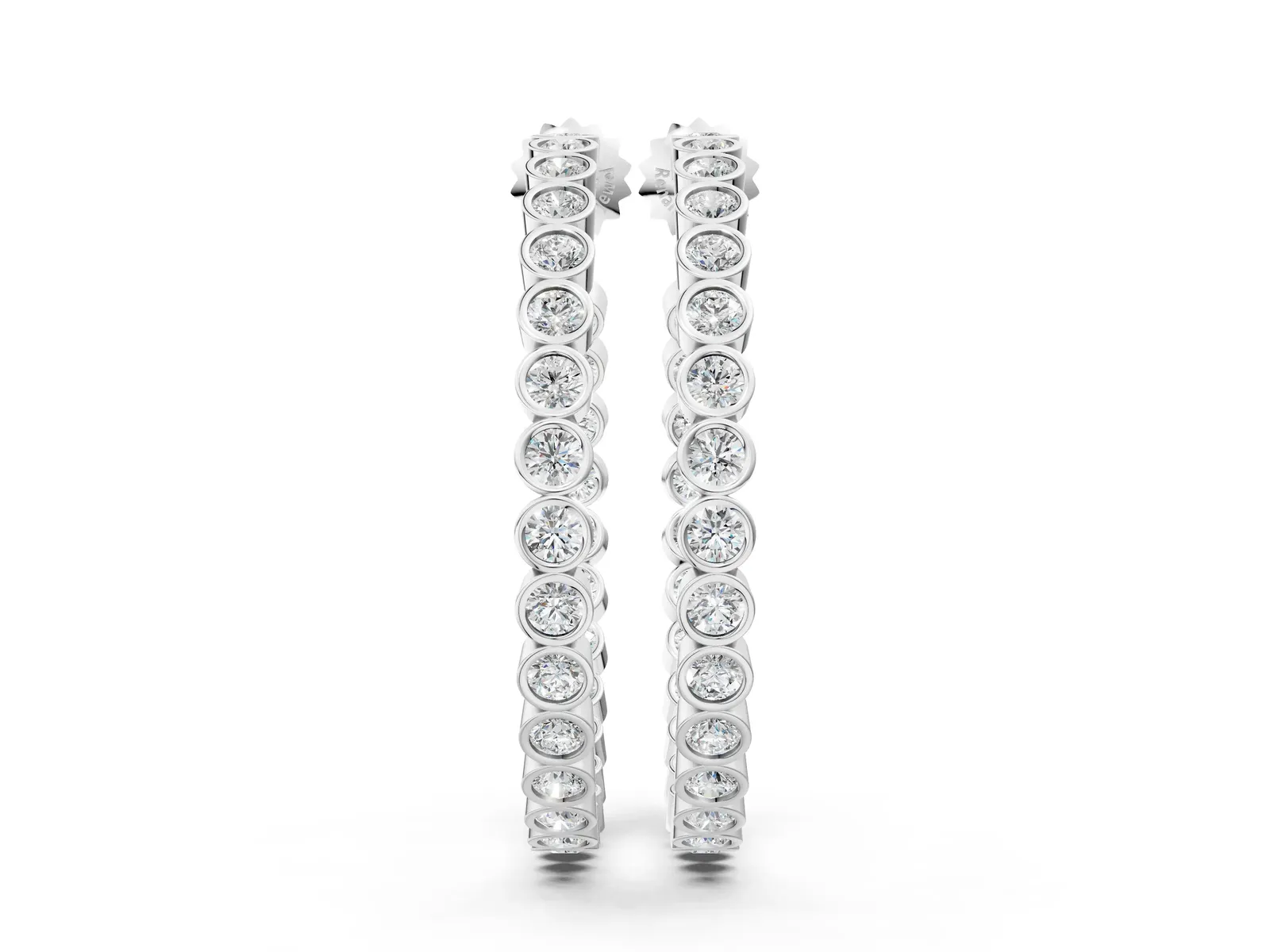 Round Diamond Bezel-Set Inside-Out Large Hoop Earrings Platinum
