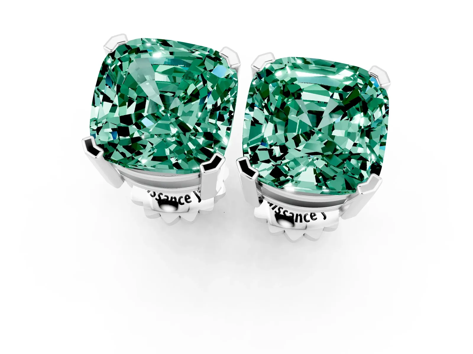 Cushion Cut Green Sapphire Stud Earrings Platinum