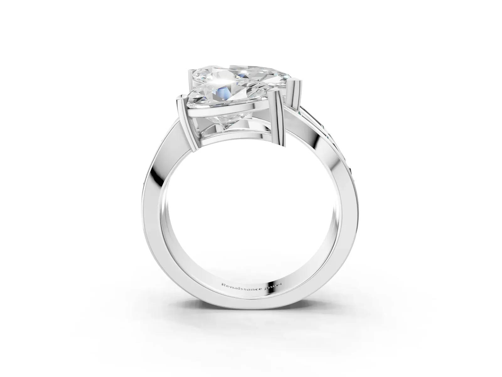 Marquise and Pear Diamond Toi Moi Ring with Baguette Diamond Accents Silver