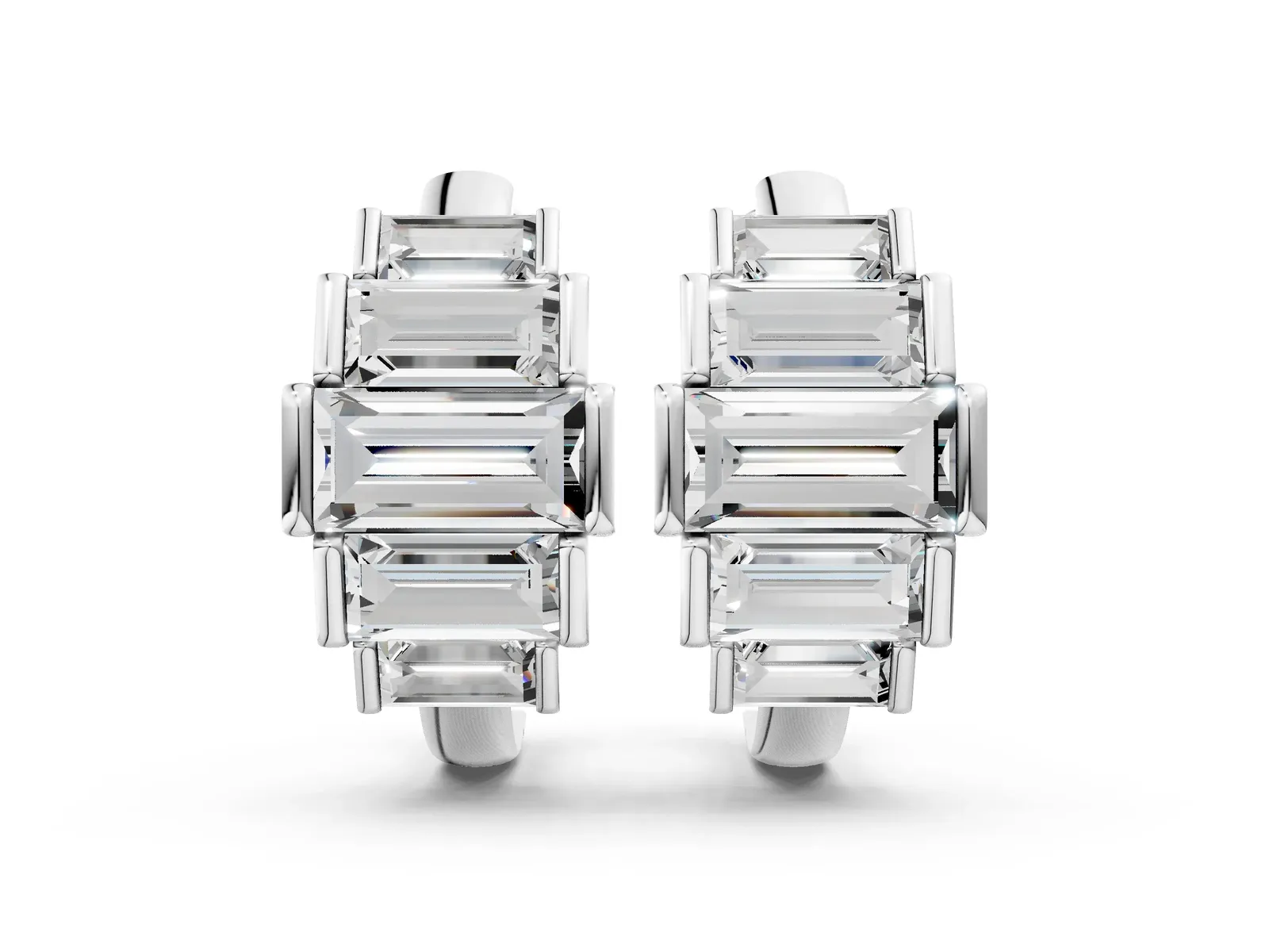 Baguette Cut Diamond Graduated Channel Set Hoop Earrings White gold