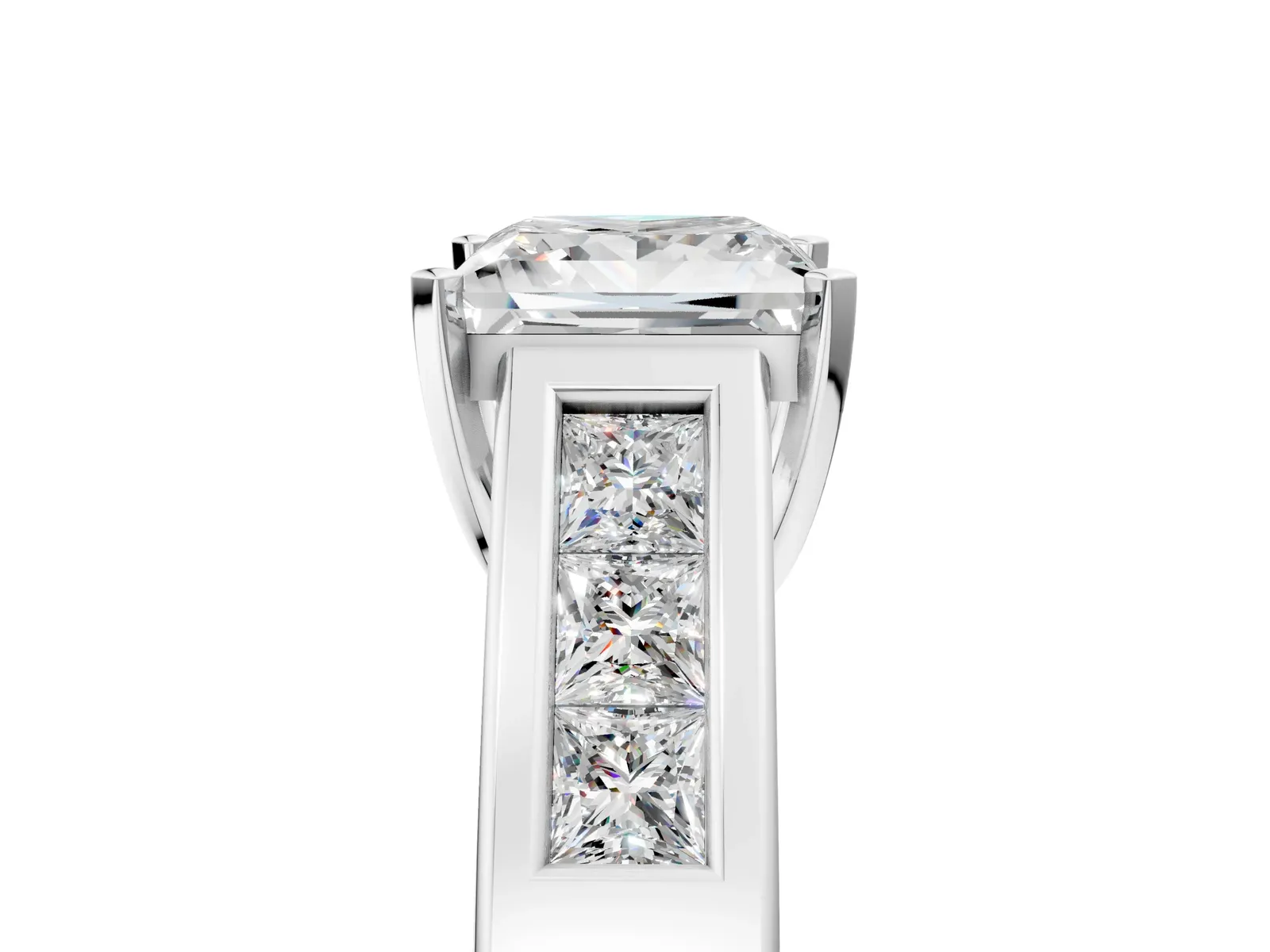 Princess Cut Cut Channel Set Solitaire Ring with Four-Prong Setting Platinum