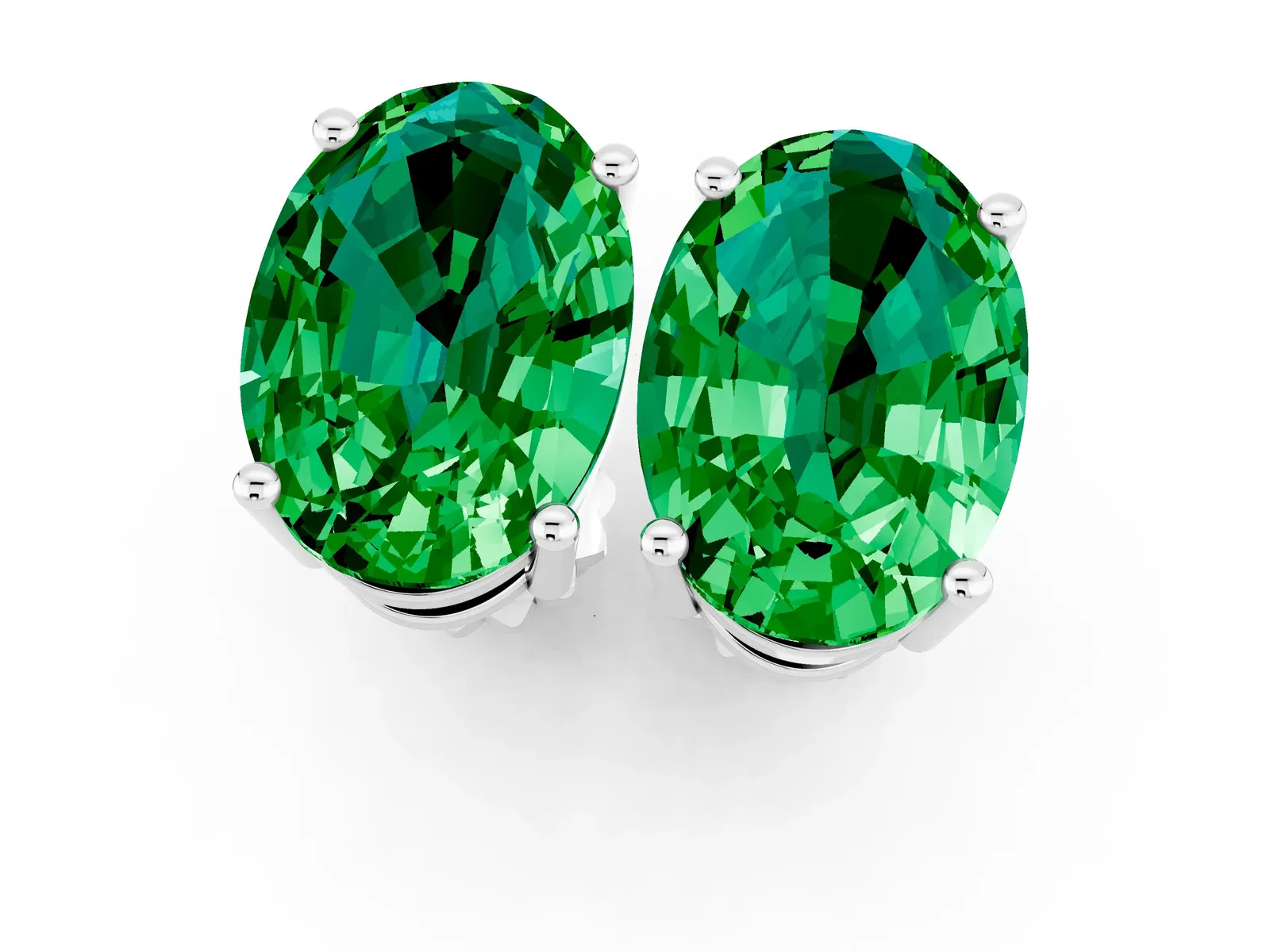 Oval Cut Emerald Stud Earrings Silver