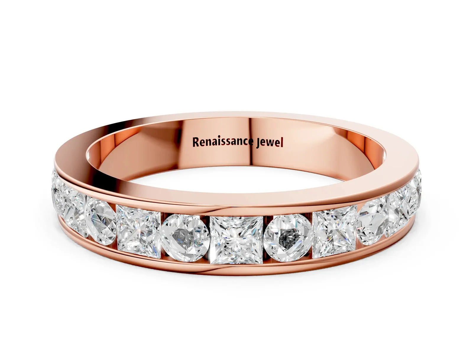 Princess Diamond Channel Set Promise Ring with Round Diamond Accents Rose gold