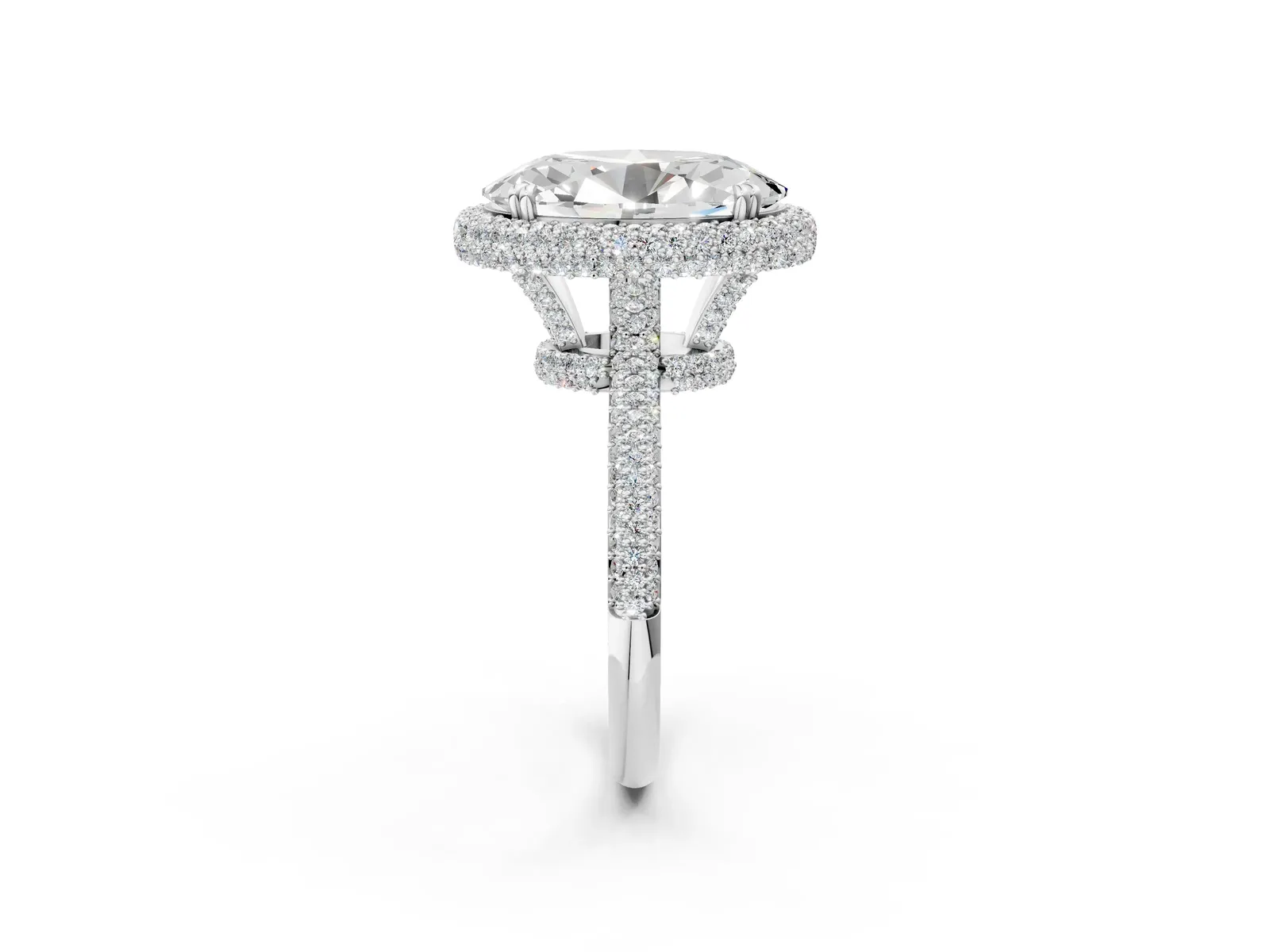 Oval Diamond Halo Ring with Round Diamond Accents Platinum