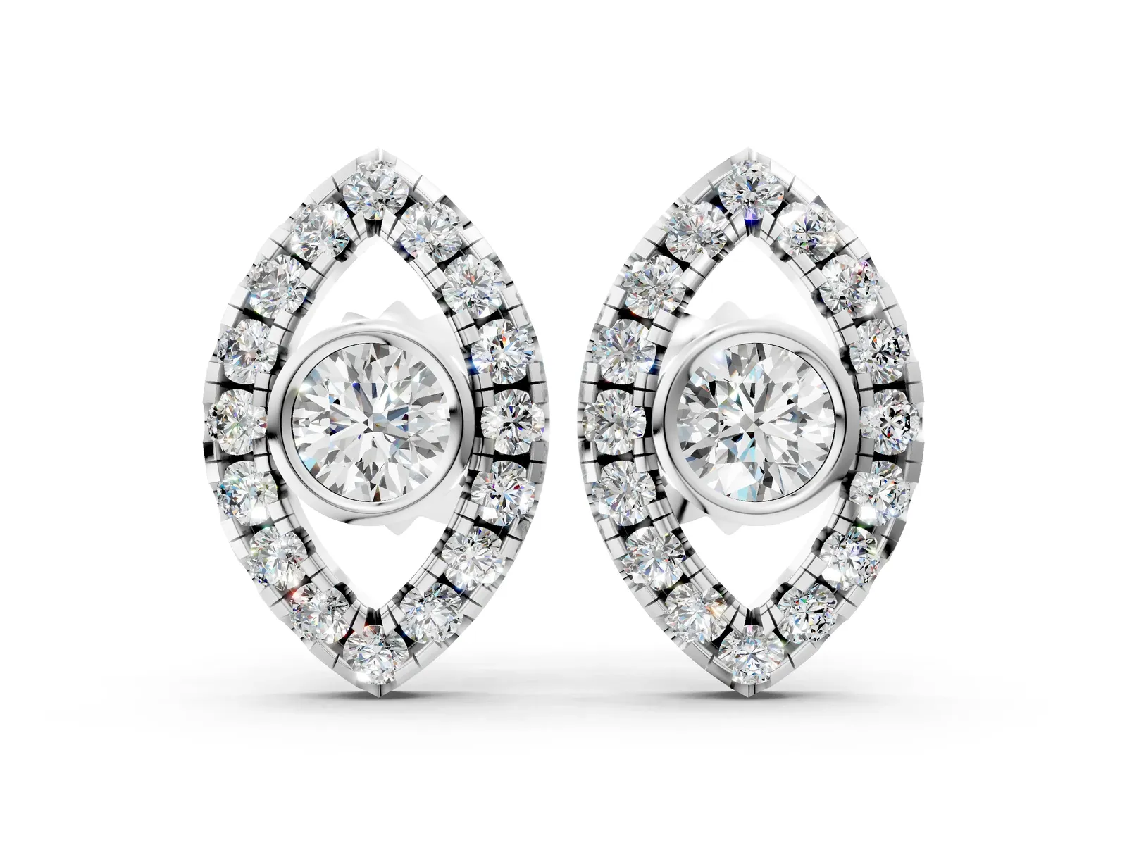 Round Diamond Evil Eye Stud Earrings Platinum