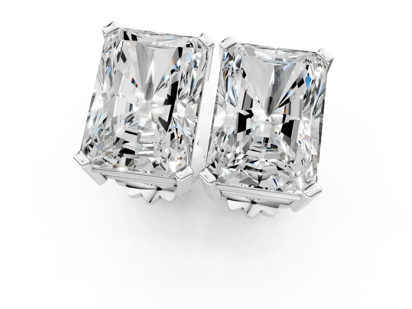 Radiant Cut Diamond Stud Earrings Silver