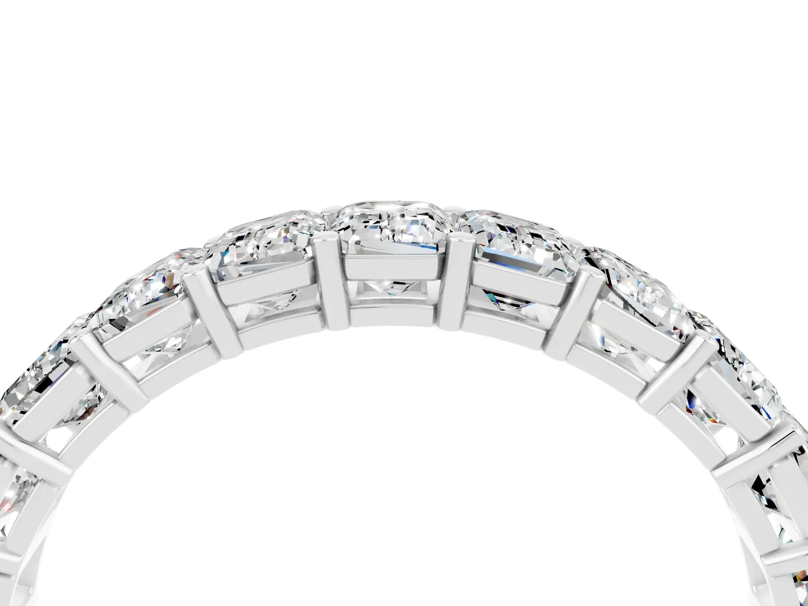 Emerald Cut Moissanite Eternity Band with Shared Prong Setting Silver