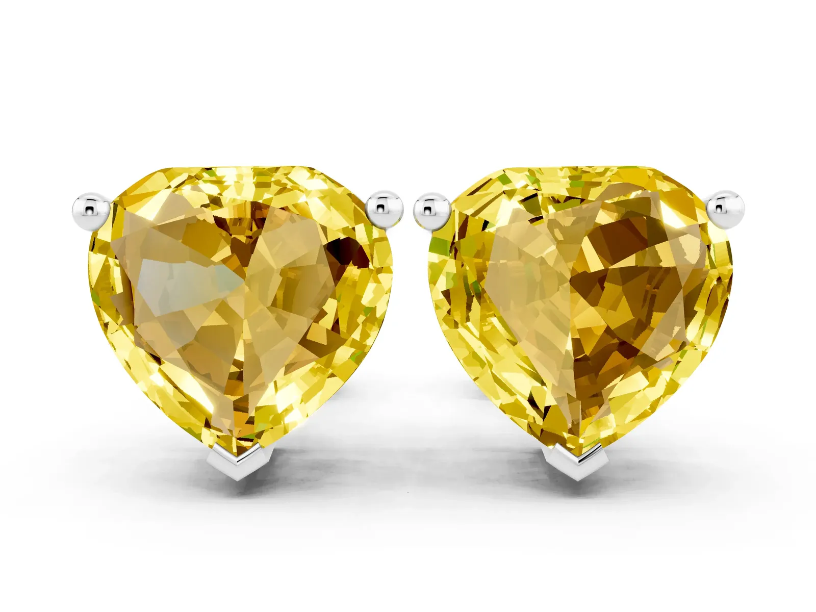 Heart Cut Yellow Sapphire Stud Earrings Silver