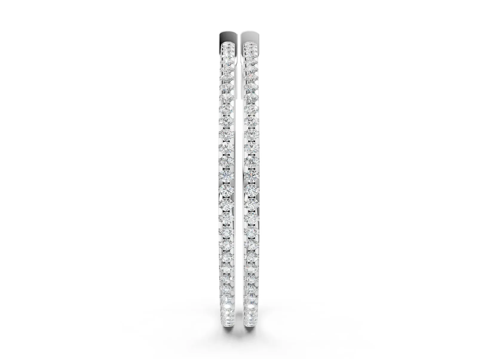 Pavé Round Diamond Hoop Earrings with Hinged Snap Closure White gold