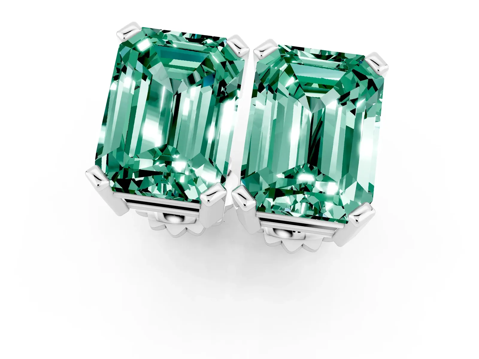 Emerald Cut Green Sapphire Stud Earrings Platinum