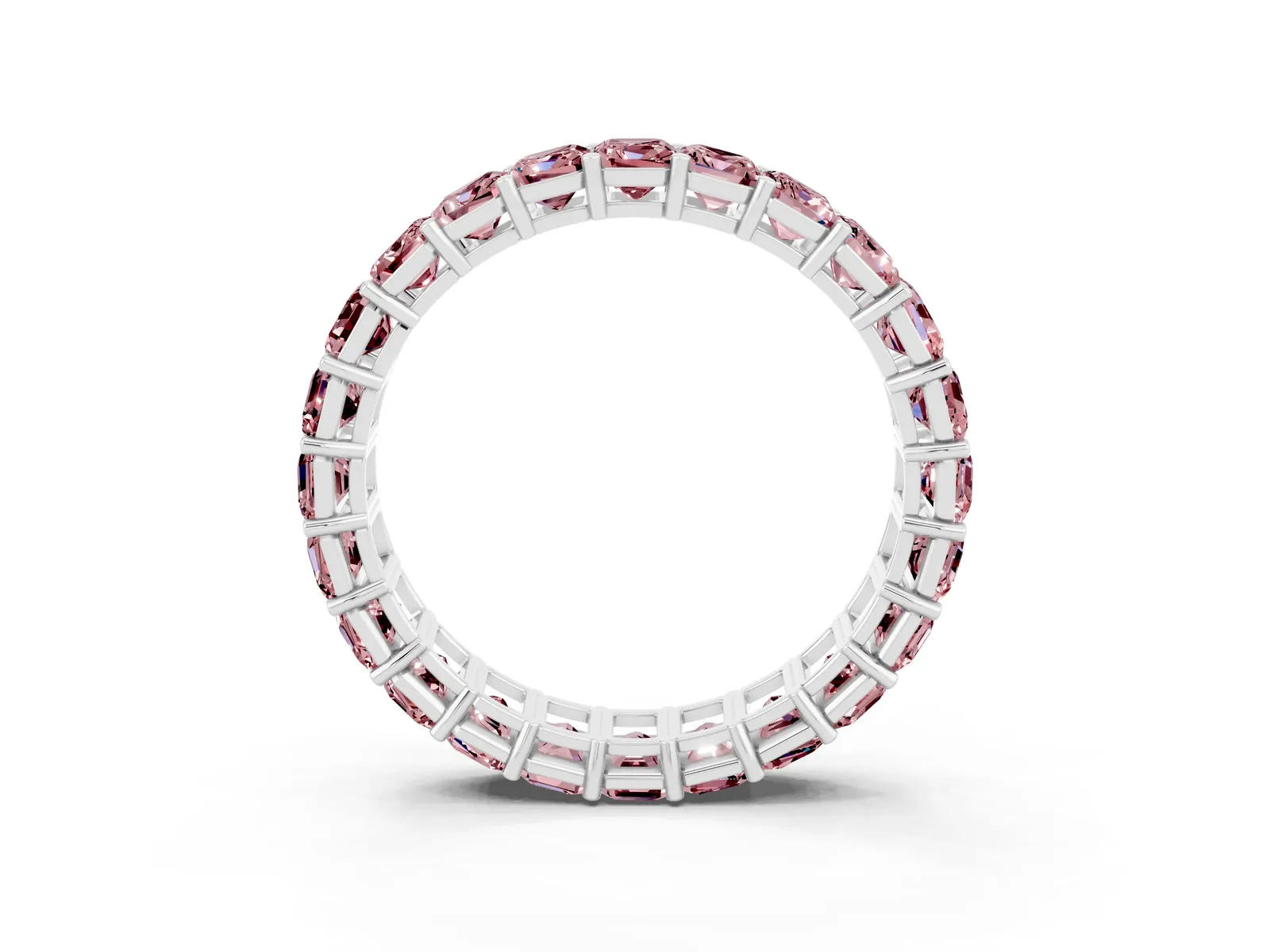 Emerald Cut Morganite Eternity Band with Shared Prong Setting Silver