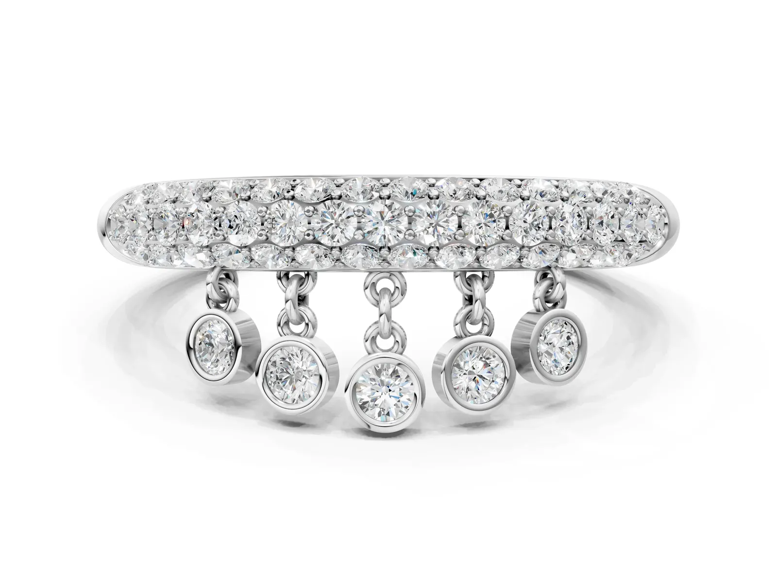 Round Diamond Dangle Promise Ring with Round Diamond Pavé Silver
