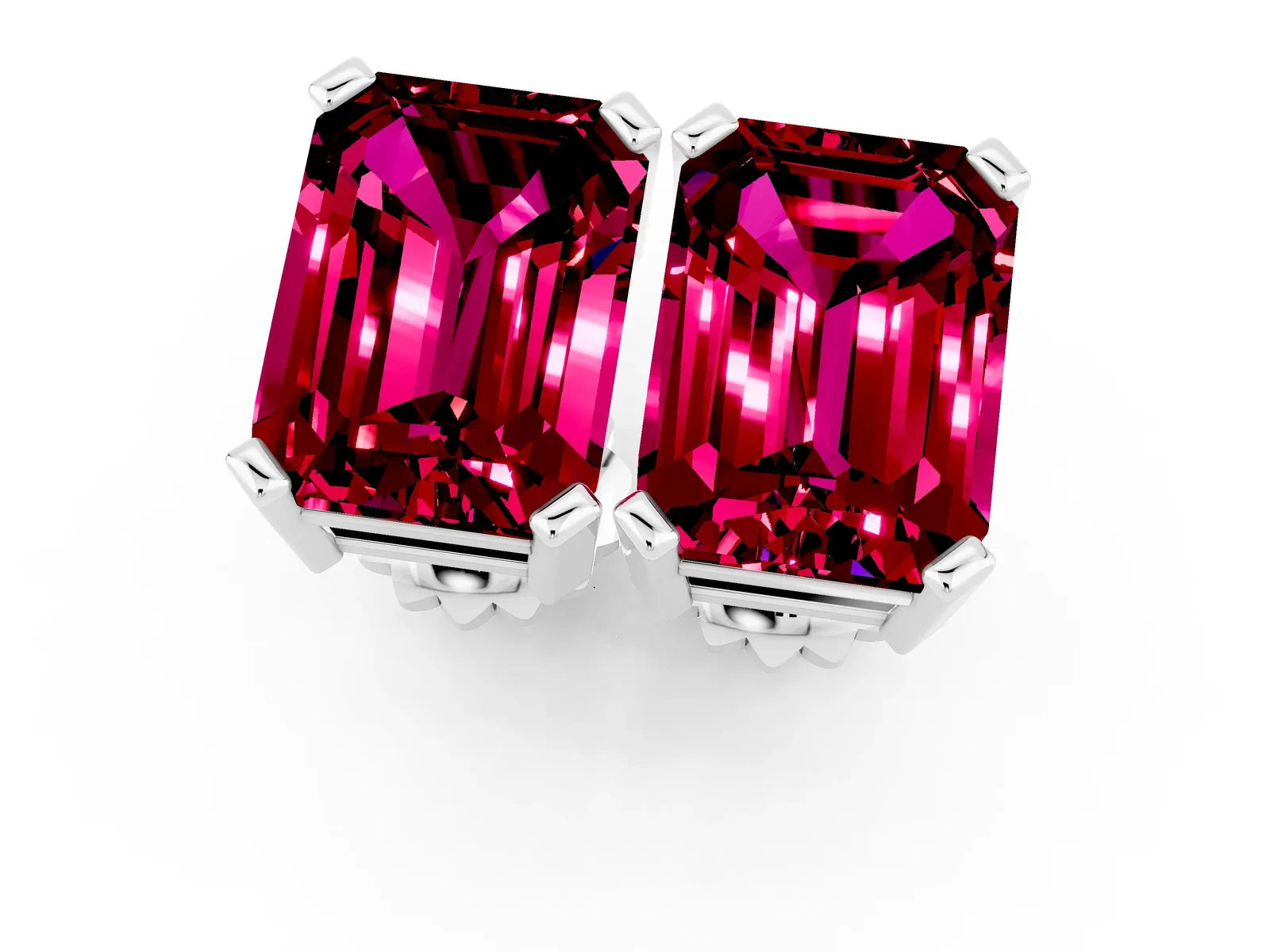 Emerald Cut Garnet Stud Earrings Platinum