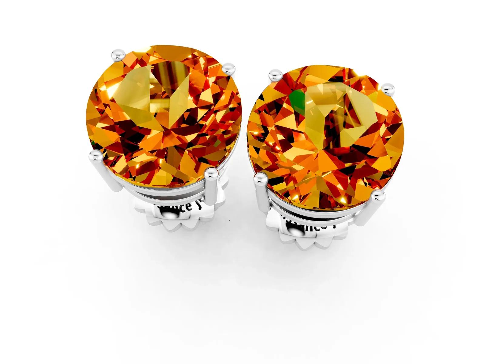 Round Cut Citrine Stud Earrings Silver