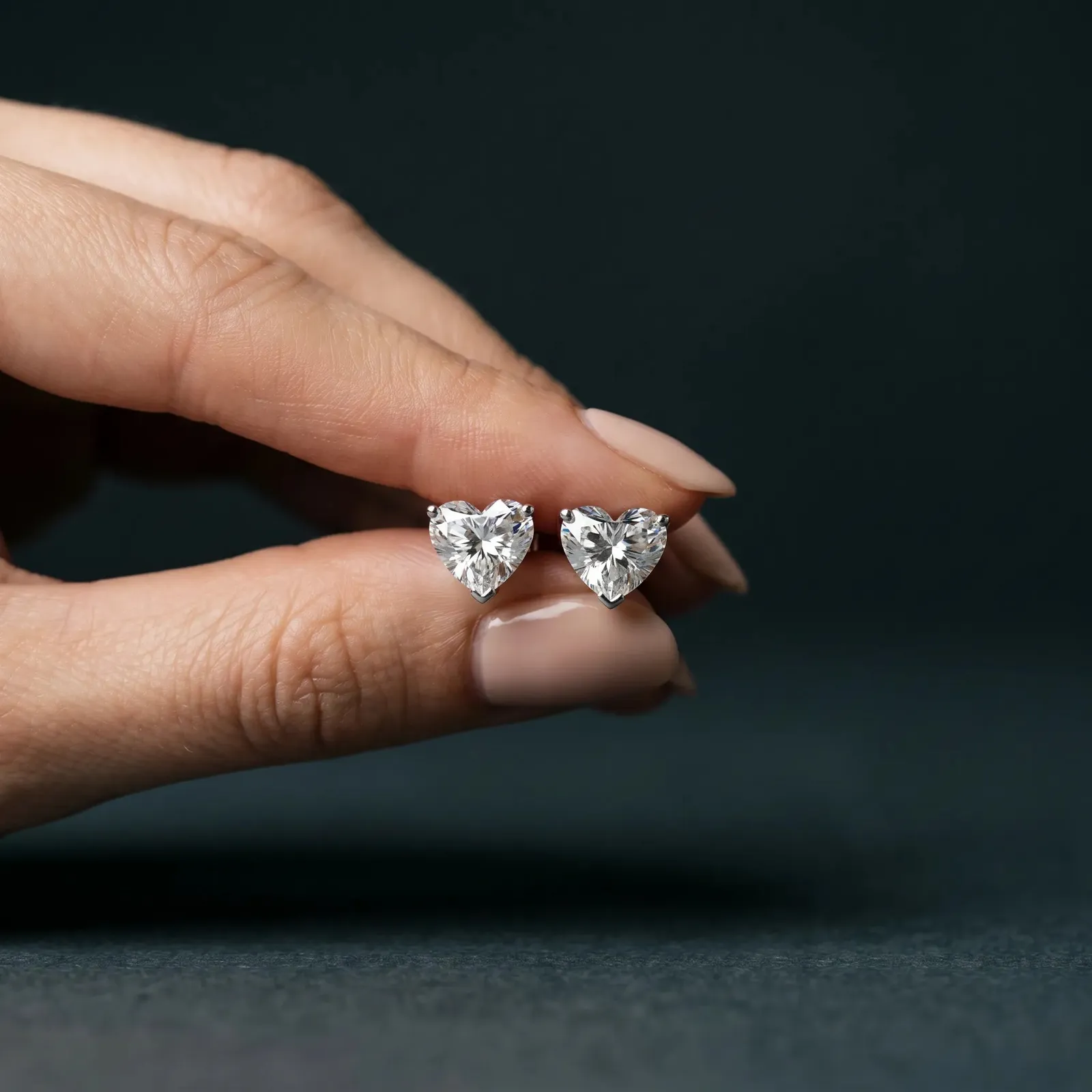 Heart Cut Diamond Stud Earrings White gold