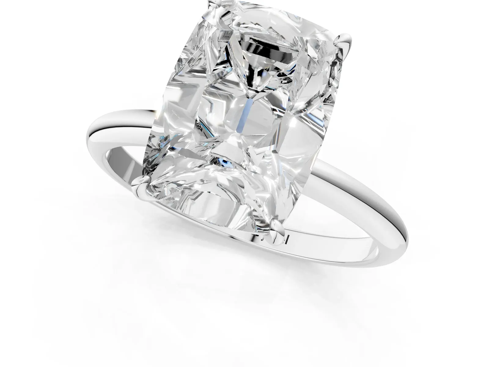 Old Mine Elongated Cushion Diamond Classic Band Four Prong Solitaire Ring Platinum