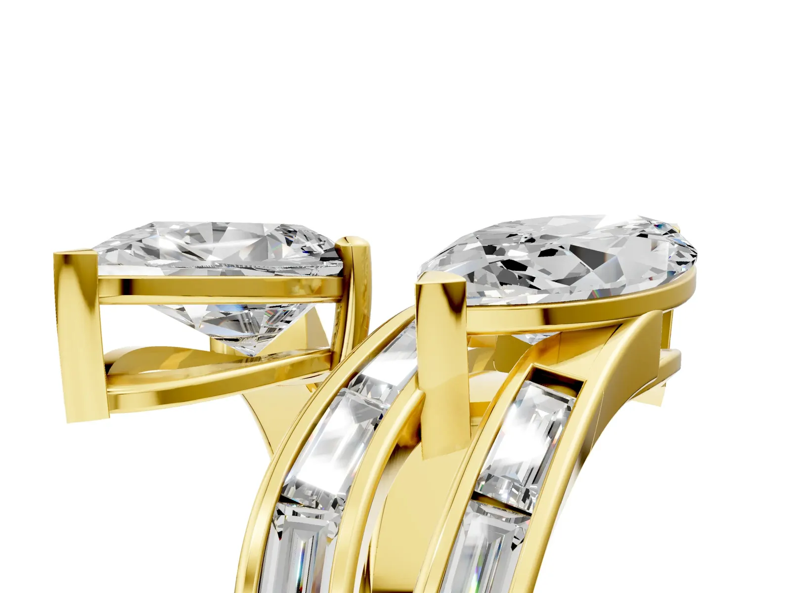 Marquise and Pear Diamond Toi Moi Ring with Baguette Diamond Accents Yellow gold