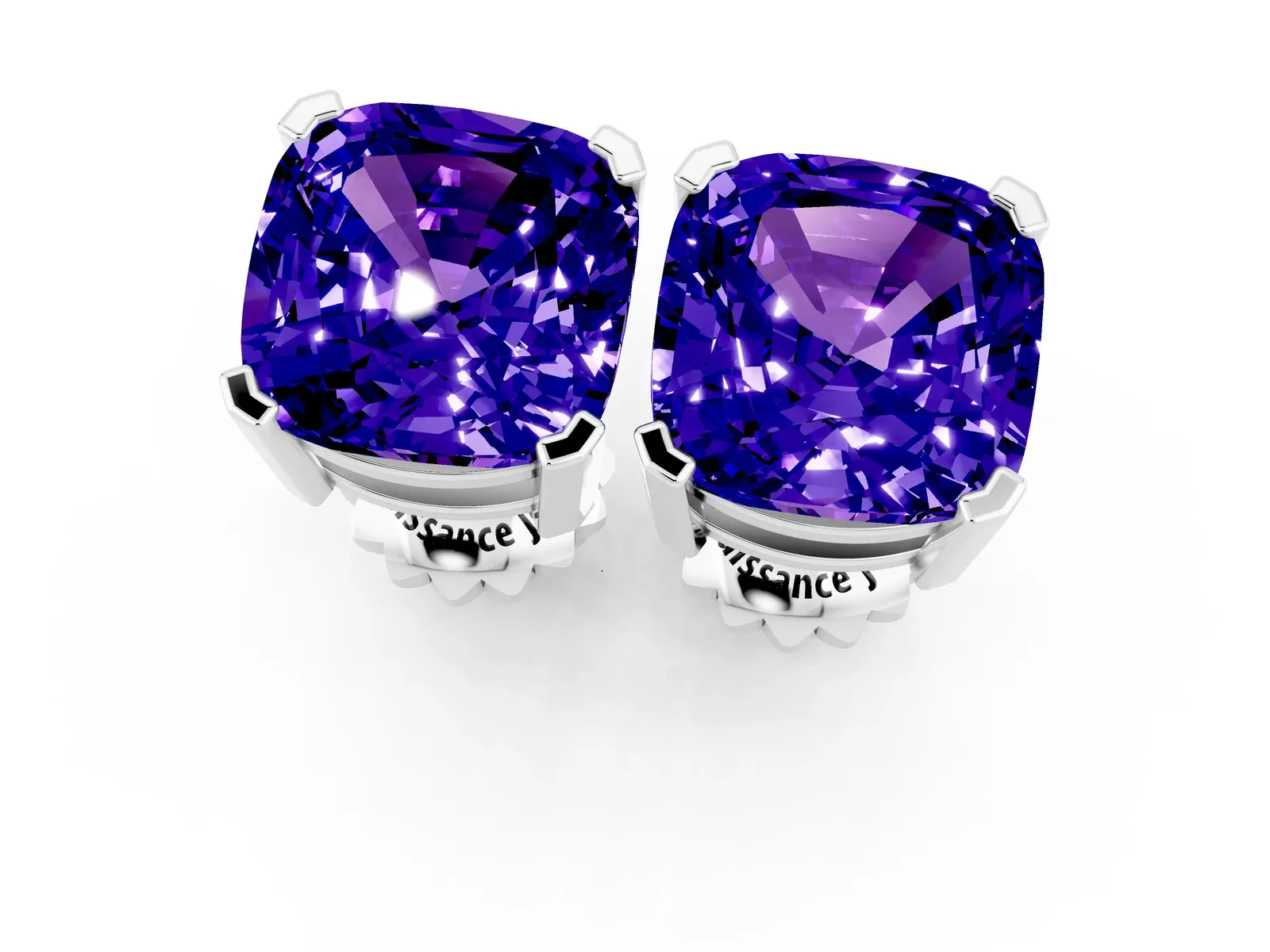 Cushion Cut Tanzanite Stud Earrings White gold