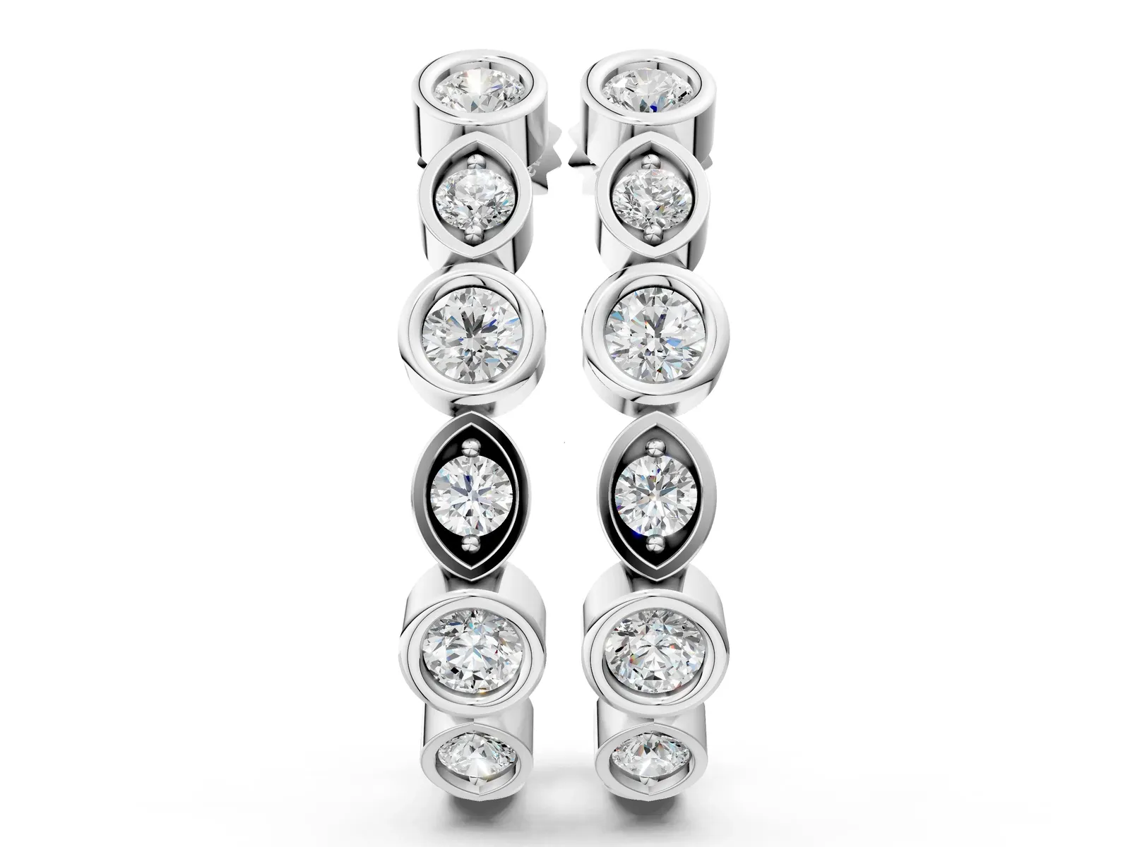 Bezel-Set Round and Marquise Diamond Hoop Earrings Silver
