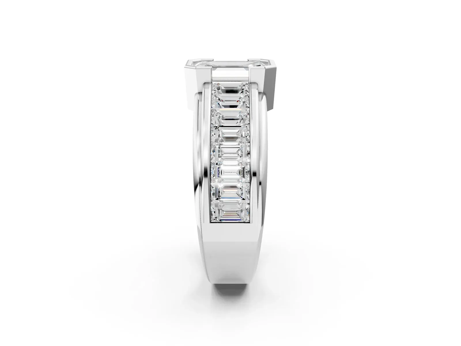 Emerald Cut Diamond Side Stone Engagement Ring Platinum