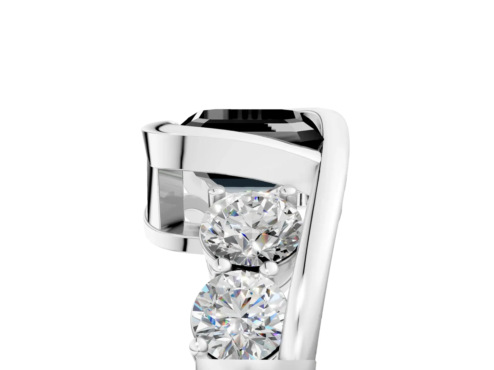 Fancy Black Bezel Set Asscher Cut Diamond Bypass Ring with Round Accents Platinum