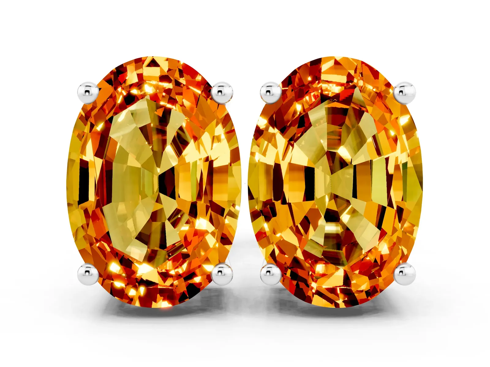 Oval Cut Citrine Stud Earrings Platinum