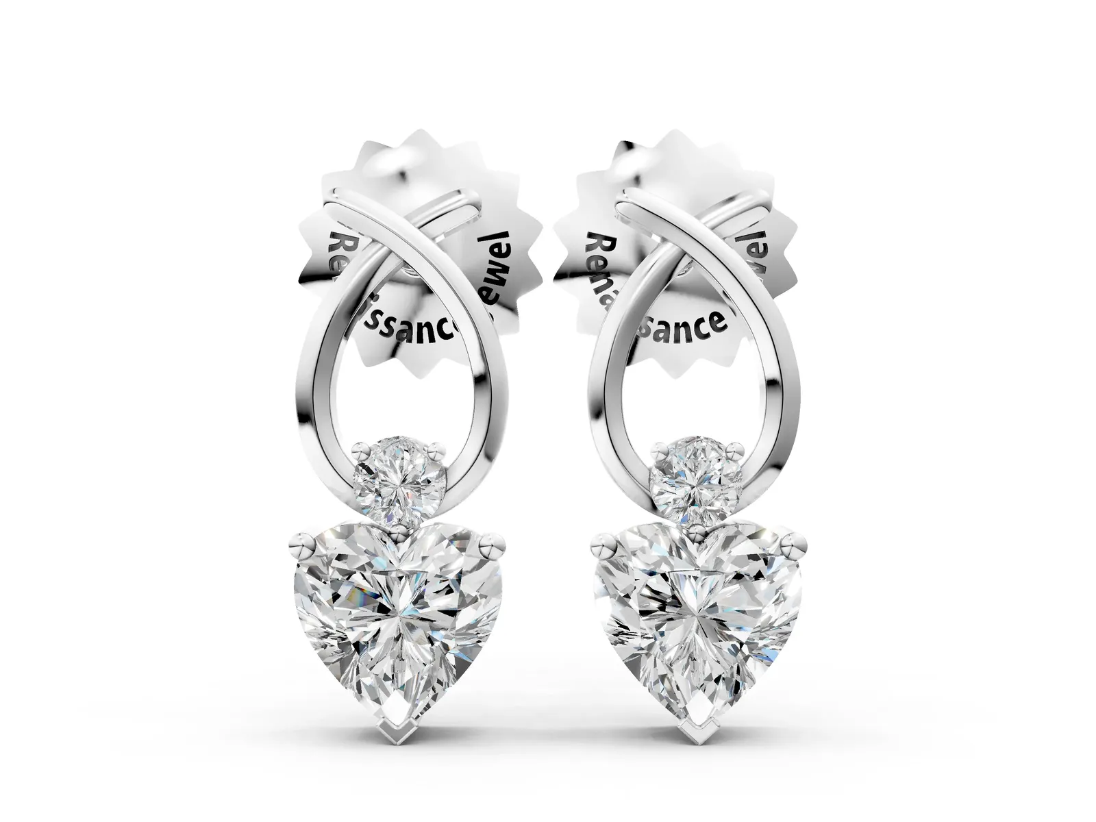 Heart Diamond Ribbon Drop Earrings with Diamond Accent White gold