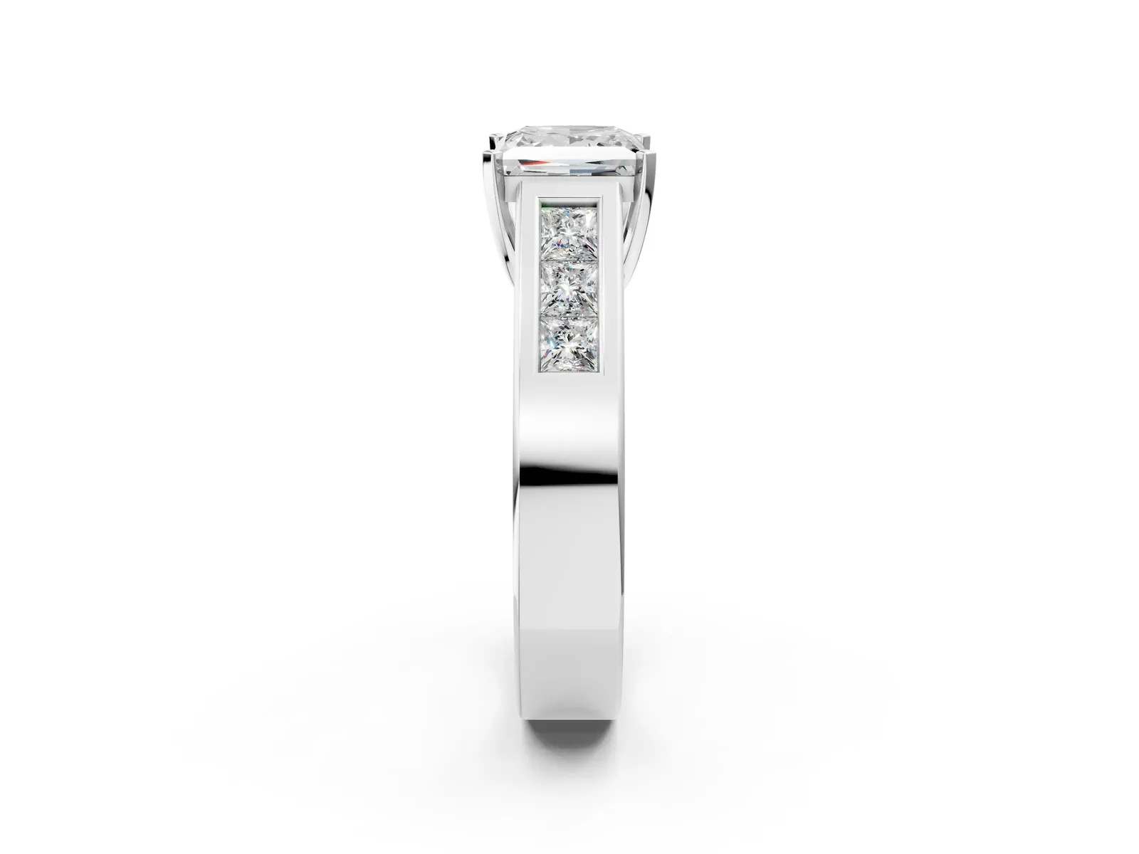 Princess Cut Cut Channel Set Solitaire Ring with Four-Prong Setting Platinum