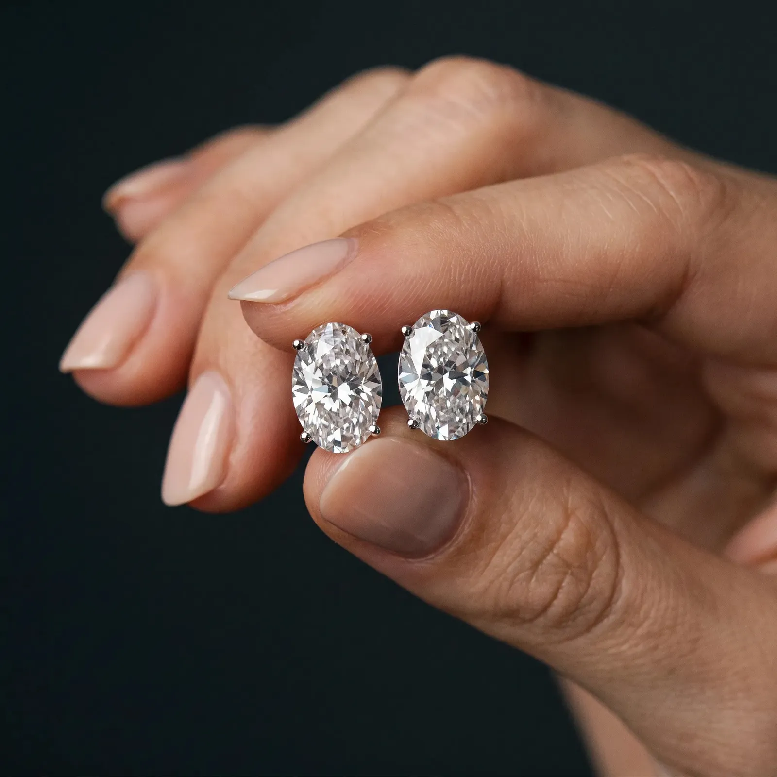 Oval Cut Diamond Stud Earrings Platinum