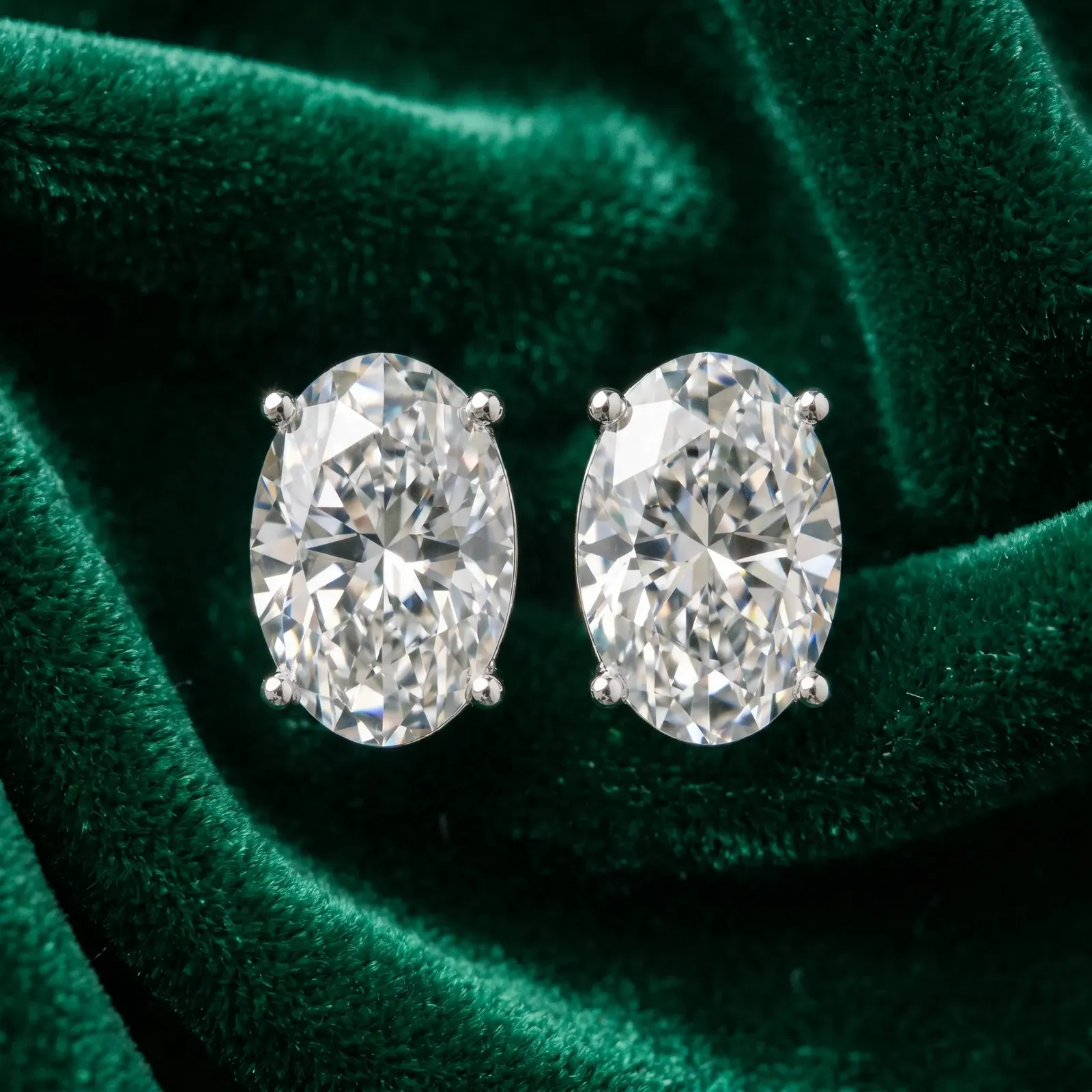 Oval Cut Diamond Stud Earrings Platinum