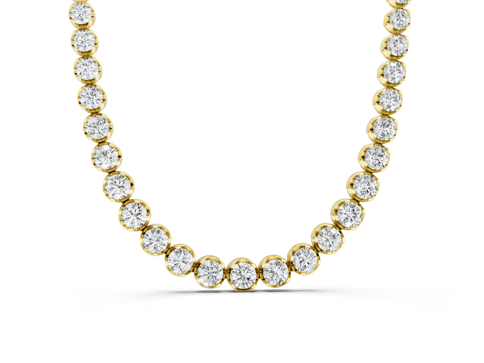 Round Brilliant Diamond Tennis Necklace with Prong Setting Yellow gold